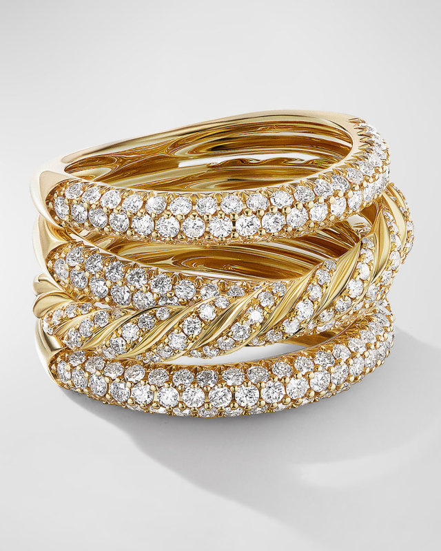 Paveflex Four-Row Ring with Diamonds in 18K Gold, 15mm